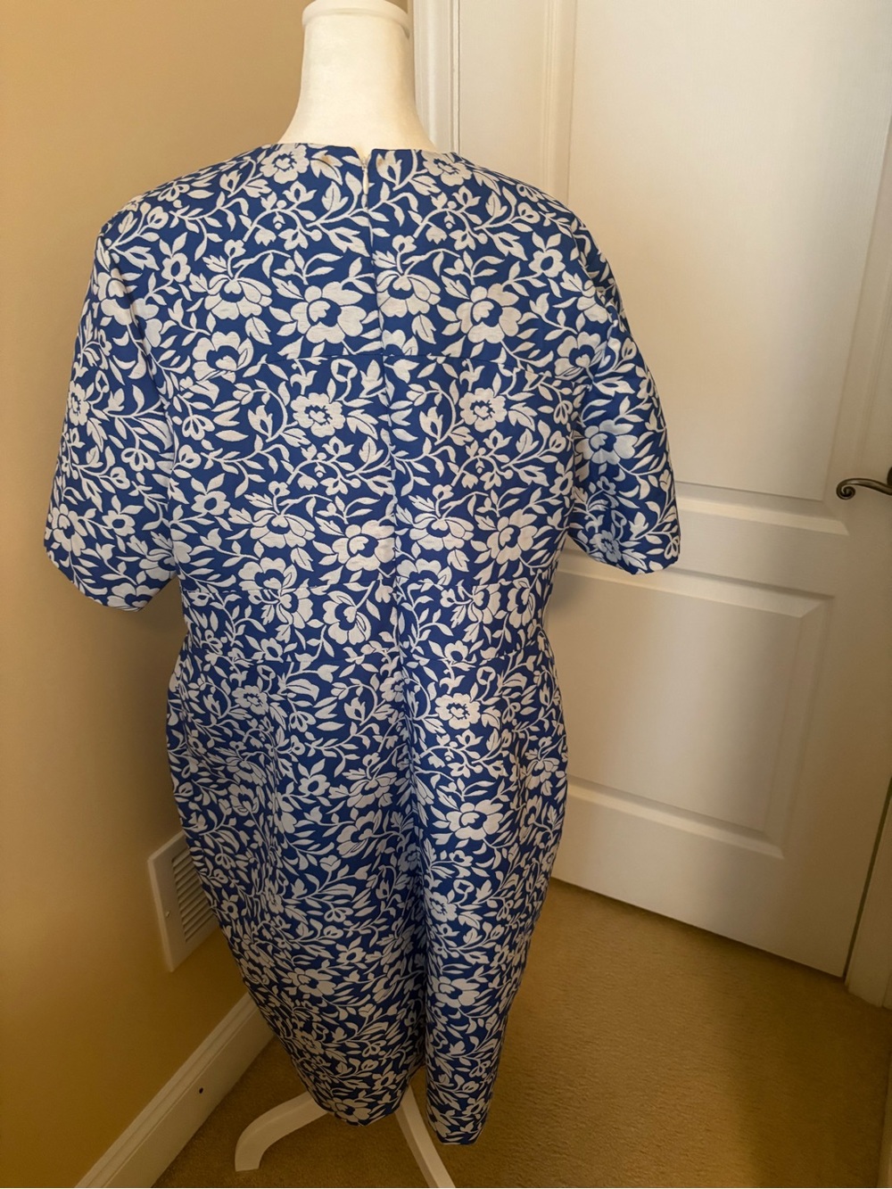 Blue and White Floral Midi Shift Dress